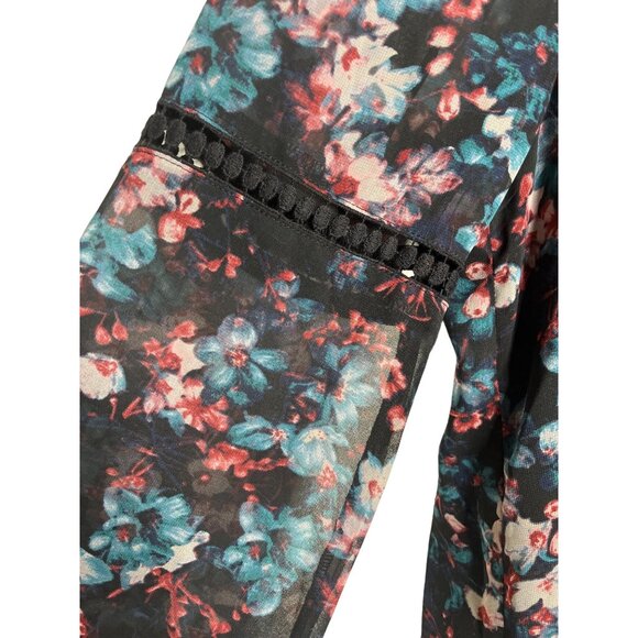 BCBGeneration Floral Swing Dress Medium Black Long Sleeve Boho - Picture 4 of 13